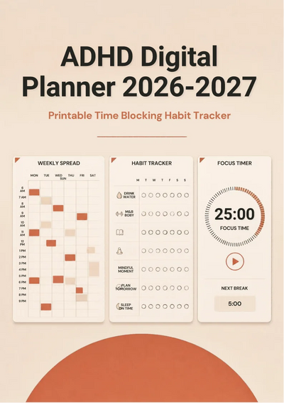 Digital Planner 2026–2027 | Printable PDF with Time Blocking & Habit Tracker – 120 Pages