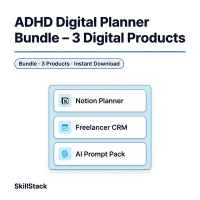 Digital Planner Bundle | Notion Template + AI Prompts + Freelancer CRM – 3 Digital Products