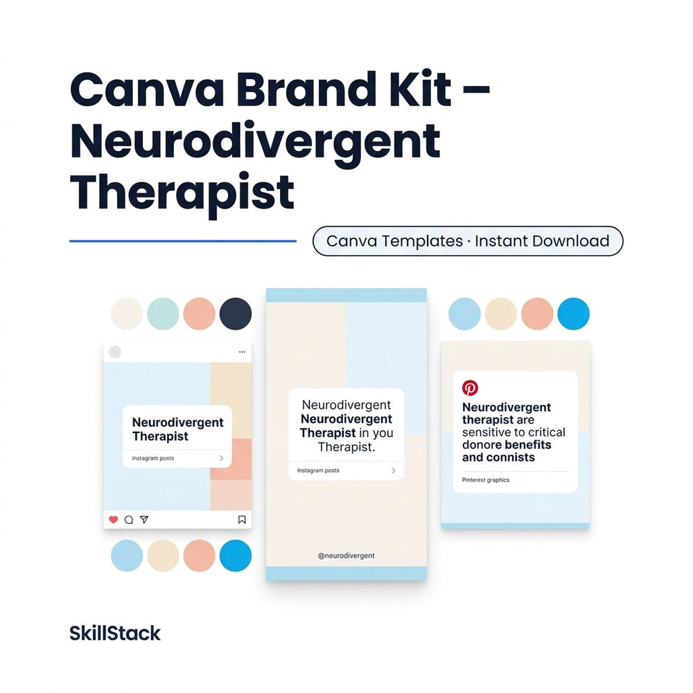 Canva Brand Kit for Therapists | Neurodivergent Practice Branding Pack – 30+ Templates