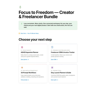 Digital Planner Bundle | Notion Template + AI Prompts + Freelancer CRM – 3 Digital Products