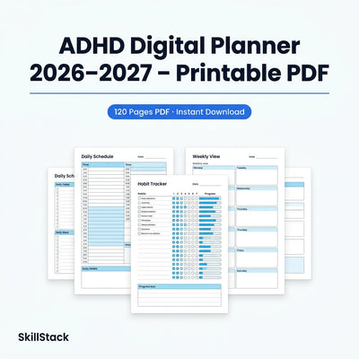 Digital Planner 2026–2027 | Printable PDF with Time Blocking & Habit Tracker – 120 Pages