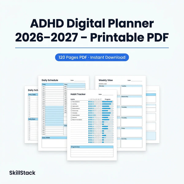 Digital Planner 2026–2027 | Printable PDF with Time Blocking & Habit Tracker – 120 Pages