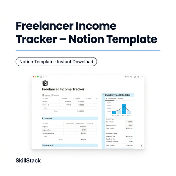 Freelancer Income Tracker | Notion Template for Tax, Expenses & Invoices
